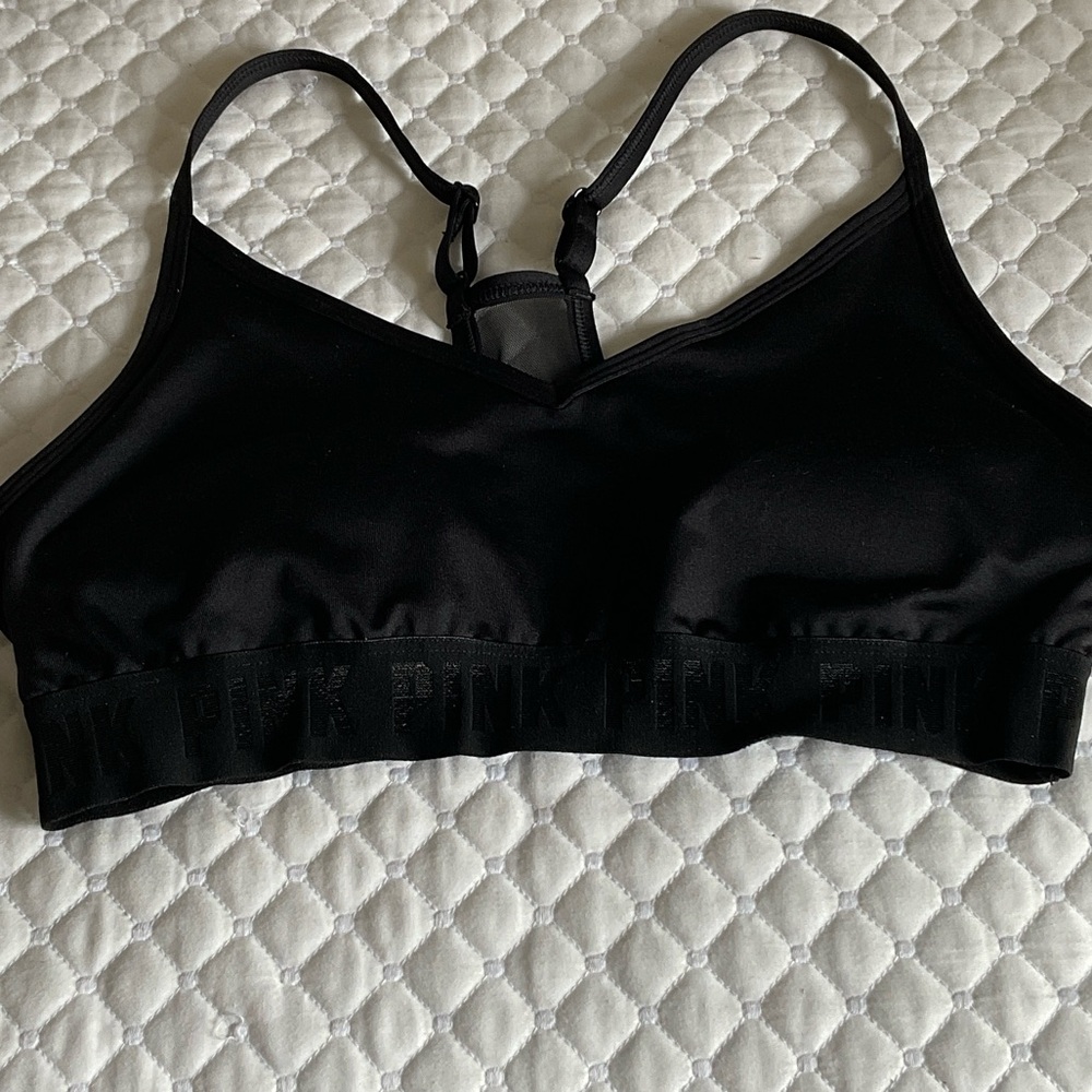 PINK Victoria's Secret Black Sports Bralette with Subtle Logo Band